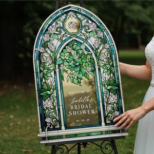 Stained Glass Bridal Shower Sign, Custom Acrylic Green Welcome Sign, Printed Bridal Shower Entrance Sign, Garden Brunch Decorations