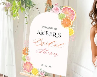 Bridal Shower Sign, Custom Main Squeeze Bridal Shower Welcome Sign, Personalized Grapefruit Sign For Bridal Shower Entrance, Citrus Decor