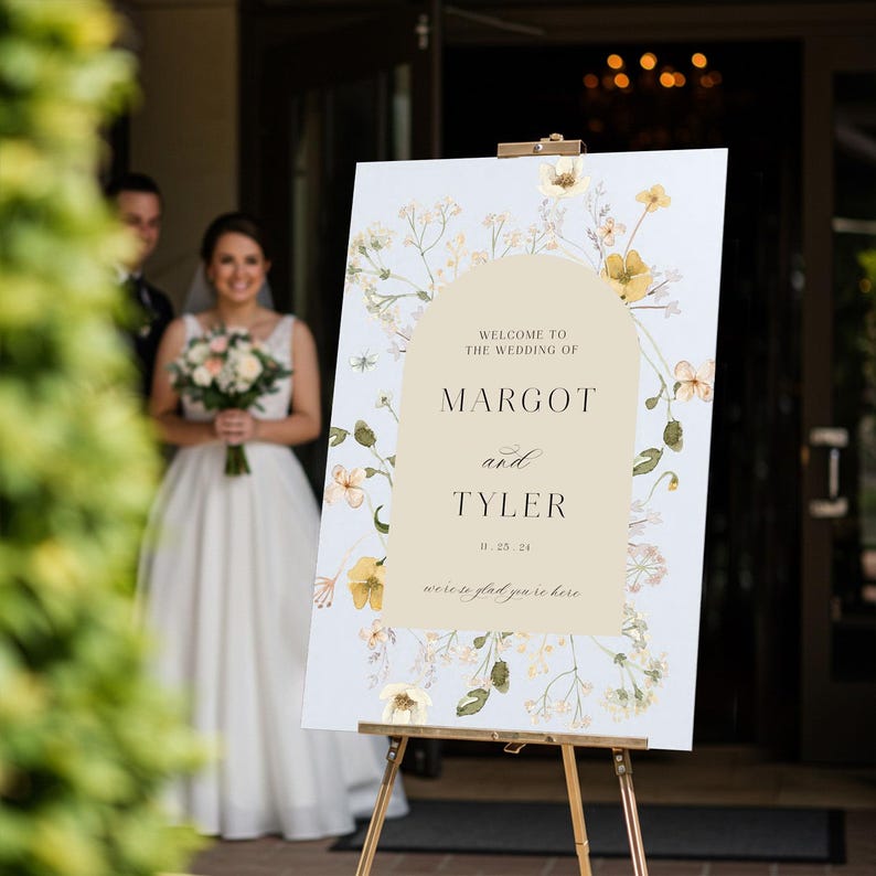 Letrero de boda con flores silvestres, letrero de bienvenida floral, decoraciones de boda con flores silvestres MyrtleRoyalBoutique PVC Board