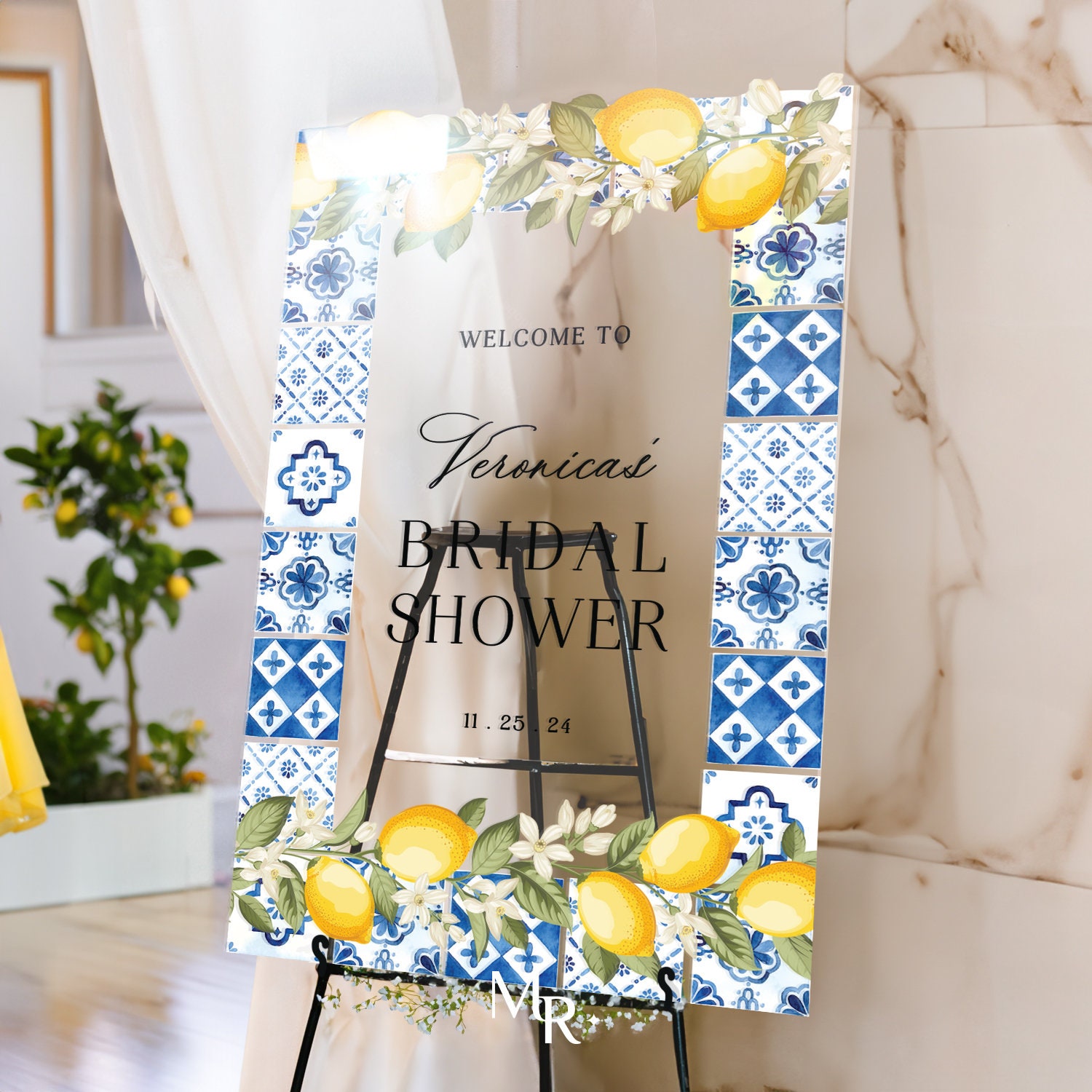 Blue Tiles Bridal Shower Sign, Main Squeeze Bridal Shower Sign, Lemon