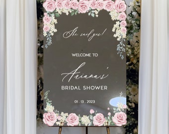 Bridal Shower Sign, Pink Bridal Shower Welcome Sign, Bridal Shower Mirror Sign, Welcome To Bridal Shower Sign, She Said Yes Decorations