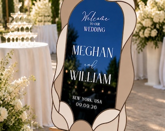 Panneau de bienvenue minimaliste pour mariage, panneau miroir personnalisé pour mariage, panneaux de bienvenue à notre mariage, décorations de mariage beiges