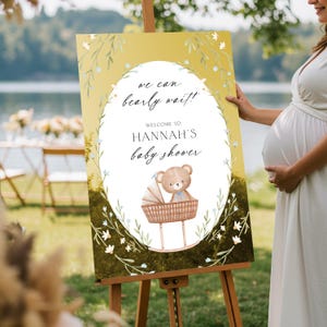 Teddy Bear Sign For Baby Shower Decorations, Personalized We Can Bearly Wait Baby Shower Name Signage, Acrylic Baby Shower Welcome Sign