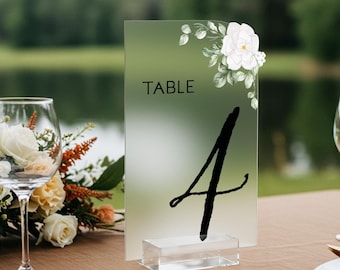 Mirror Wedding Table Numbers, Floral Wedding Table Signs, Frosted Acrylic Or Mirrored Table Numbers, Wedding Table Decorations