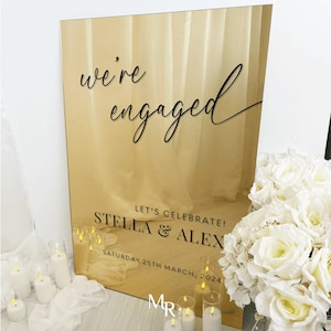 Engagement Sign, Engagement Welcome Sign, Custom Engagement Mirror Sign, Gold Engagement Party Welcome Sign, Were Engaged Sign Bild 1