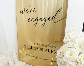 Engagement Sign, Engagement Welcome Sign, Custom Engagement Mirror Sign, Gold Engagement Party Welcome Sign, We’re Engaged Sign