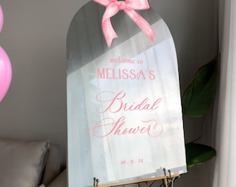 Pink Bridal Shower Sign, Pink Bow Bridal Shower Welcome Sign, Bridal Shower Mirror Sign, Mirror Bridal Shower Sign, Pink Bridal Decorations