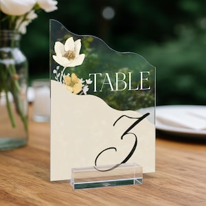 Números de mesa para bodas con flores silvestres, letreros para bodas, números de mesa de acrílico esmerilado o espejos, decoraciones de boda con flores silvestres Clear Acrylic