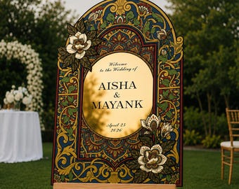 Indian Wedding Sign, Burgundy Indian Wedding Welcome Sign, Floral Indian Wedding Decorations, Indian Wedding Favors