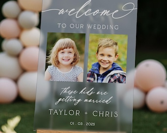Letrero de bienvenida con foto para boda, Letrero de boda "Estos niños se casan" con foto, Letrero personalizado "Bienvenidos a nuestra boda", Decoraciones para boda