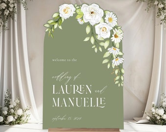 Sage Green Wedding Sign, Floral Wedding Sign, Sage Green Wedding Welcome Sign, Daisies and Roses Wedding Decorations MyrtleRoyalBoutique