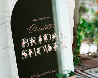 Bridal Shower Mirror Sign, Bridal Shower Welcome Sign, Floral Bridal Shower Sign, Welcome to Bridal Shower Sign, Pink Bridal Shower Decor