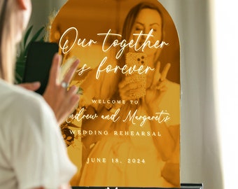 Wedding Rehearsal Sign, The Night Before Wedding Sign, Our Together Is Forever Gold Wedding Mirror Sign, Rehearsal Dinner Mirror Sign