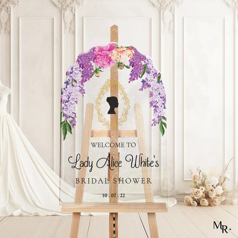 Bridgerton Inspired Bridal Shower Sign, Wisteria Tea Party Bridal Shower Sign, Bridgerton Themed Bridal Decorations MyrtleRoyalBoutique Acrylic