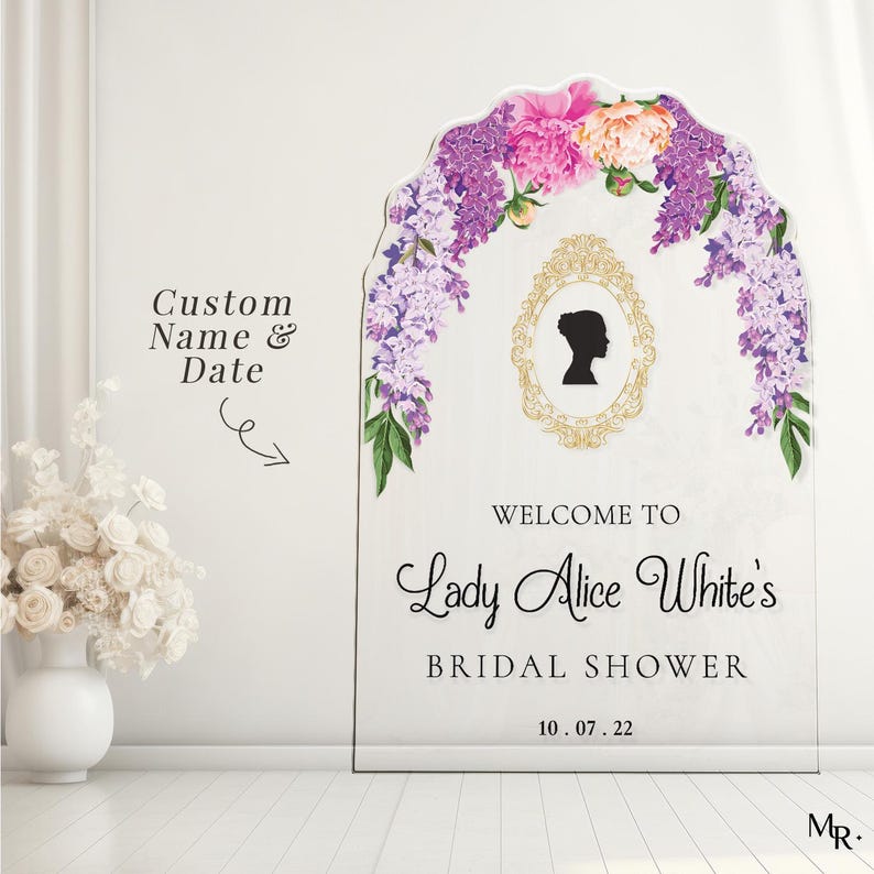 Bridgerton Inspired Bridal Shower Sign, Wisteria Tea Party Bridal Shower Sign, Bridgerton Themed Bridal Decorations MyrtleRoyalBoutique image 6