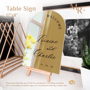 Wedding Welcome Sign, Wedding Mirror Sign, Gold Mirror Wedding Sign, Custom Arched Mirror Wedding Welcome Sign 12"x8" - Table Sign