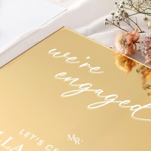 Engagement Sign, Engagement Welcome Sign, Custom Engagement Mirror Sign, Gold Engagement Party Welcome Sign, Were Engaged Sign zdjęcie 2