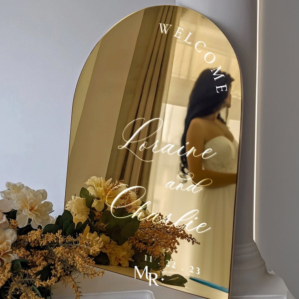 Wedding Welcome Sign, Wedding Mirror Sign, Gold Mirror Wedding Sign, Custom Arched Mirror Wedding Welcome Sign