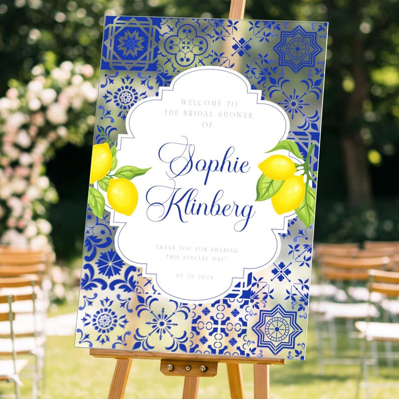 Letrero de azulejos azules para despedida de soltera, letrero de bienvenida para despedida de soltera "Ella encontró a su pareja", letrero cítrico para despedida de soltera MyrtleRoyalBoutique Frosted Acrylic