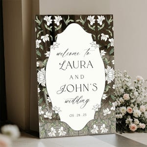 Stained Glass Wedding Sign, Cream Floral Wedding Welcome Sign, Mirror Or Acrylic Wedding Entrance Sign, Floral Wedding Decorations