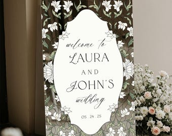 Stained Glass Wedding Sign, Cream Floral Wedding Welcome Sign, Mirror Or Acrylic Wedding Entrance Sign, Floral Wedding Decorations