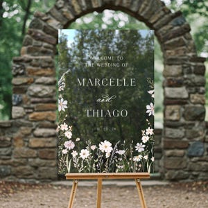 Floral Wedding Welcome Sign, Flowers Wedding Sign, Wildflowers Sign, White Welcome To The Wedding Of Sign, Wedding Decorations