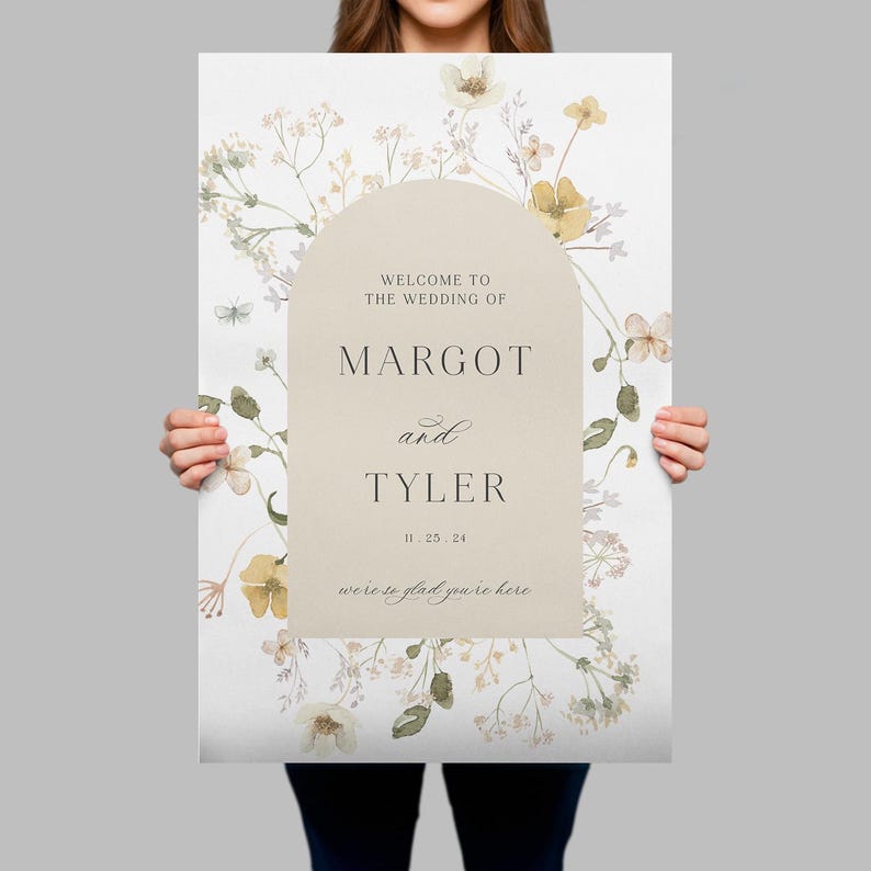 Letrero de boda con flores silvestres, letrero de bienvenida floral, decoraciones de boda con flores silvestres MyrtleRoyalBoutique Paper Poster