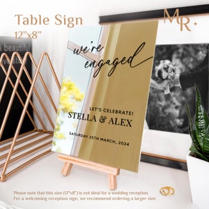 Engagement Sign, Engagement Welcome Sign, Custom Engagement Mirror Sign, Gold Engagement Party Welcome Sign, Were Engaged Sign 12"x8" - Table Sign