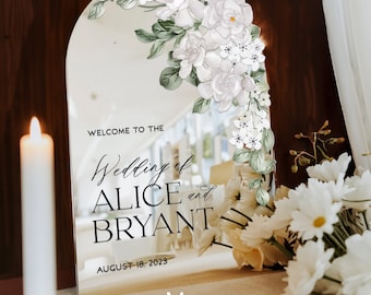 Wedding Welcome Sign, Mirror Wedding Sign, Floral Wedding Sign, Welcome Mirror Sign, Gold Wedding Decorations, Mirror For Wedding Sign