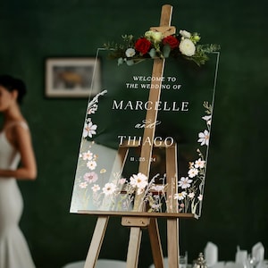 Floral Wedding Welcome Sign, Flowers Wedding Sign, Wildflowers Sign, White Welcome To The Wedding Of Sign, Wedding Decorations