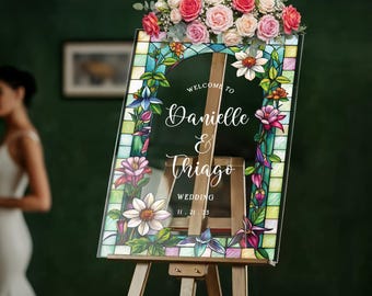 Wildflowers Wedding Sign, Stained Glass Floral  Wedding Welcome Sign,  Acrylic Wedding Entrance Sign, Wildflower Wedding Decorations