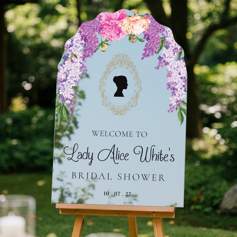 Bridgerton Inspired Bridal Shower Sign, Wisteria Tea Party Bridal Shower Sign, Bridgerton Themed Bridal Decorations MyrtleRoyalBoutique Silver Acry Mirror