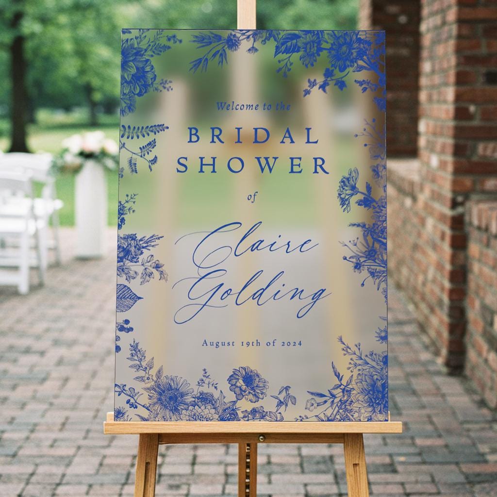 Toile Bridal Shower Sign, Something Blue Bridal Shower Welcome Sign, Elegant Blue Chinoiserie Bridal Shower Decorations MyrtleRoyalBoutique