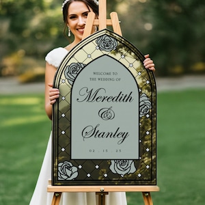 Custom Stained Glass Wedding Sign, Sage Floral Wedding Welcome Sign, Frosted Or Acrylic Wedding Entrance Sign, Wedding Decorations