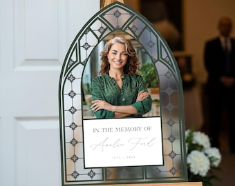 Printed Funeral Sign, Photo In Loving Memory Sign, Custom Stained Glass Funeral Memorial Sign with Picture