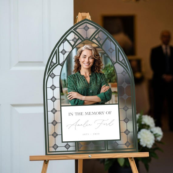 Printed Funeral Sign, Photo In Loving Memory Sign, Custom Stained Glass Funeral Memorial Sign with Picture