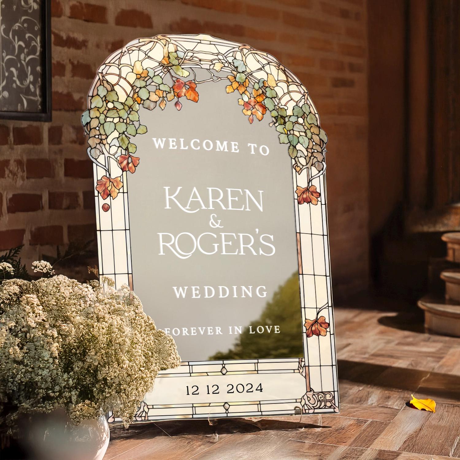 Stained Glass Floral Welcome Sign