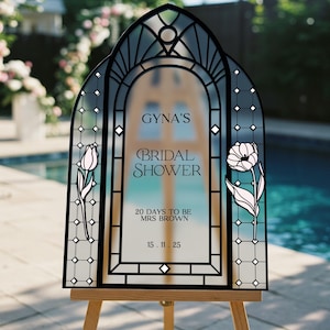Custom Bridal Shower Sign, Stained Glass Frosted Bridal Shower Welcome Sign, Floral Bridal Shower Decorations