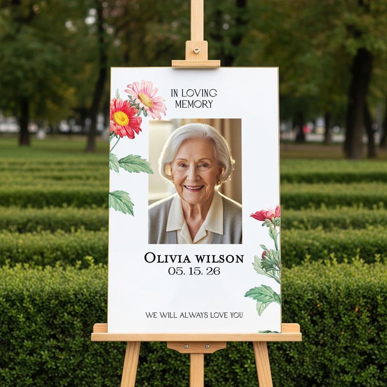 Custom Floral in Loving Memory Sign With Picture, Printed Memorial ...