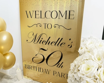 50th Birthday Sign, 50th Birthday Decorations, 50th Birthday Mirror Sign, Custom Luxury Birthday Welcome Sign, Fiftieth Birthday Decor