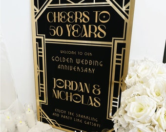 Anniversary Sign, Custom 50th Wedding Anniversary Welcome Sign, Cheers To 50 Years Anniversary Sign, Gold Wedding Anniversary Decorations