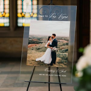 Wedding Welcome Sign With Custom Photo, Photo Wedding Sign, Acrylic Wedding Sign, We’re So Glad You’re Here Sign MyrtleRoyalBoutique