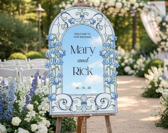 Floral Wedding Sign, Bluebell Mirror Wedding Welcome Sign,  Welcome To Our Wedding Signs, Something Blue Floral Wedding Decorations