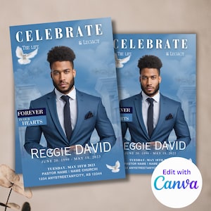 Funeral Program Booklet, 5.5x8.5 - Mogul Magazine Style, 8 Pages - Celebration of Life Keepsake - Digital Download - Obituary Template