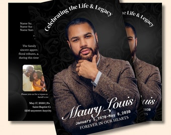 Funeral Program Template For man | Masculine Funeral Program | Celebration of Life |Keepsake | Classy Funeral Program for Man