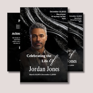 Funeral Program Template for Man | Masculine Funeral Program | Celebration of Life |Keepsake | silver Black  Funeral Program for Man