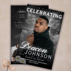 Personalized Memorial program (8 pages)| Obituary Template | Magazine Cover | Celebration of Life | Keepsake | Canva Template 5.5"x8.5"