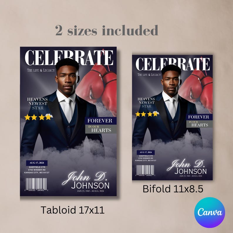 Boxing Theme Funeral Program Template | Celebration of Life (instant ...