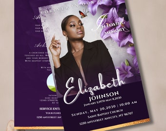 Obituary program | PURPLE Funeral Program | Celebration of Life | Keepsake | Digital Download | Canva Template | 5.5"x8.5" Funeral Program