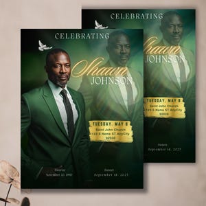 Green Memorial Program Elegant Style Funeral Keepsake  Digital Download  Canva Template  | Celebration of Life | Obituary Program Template
